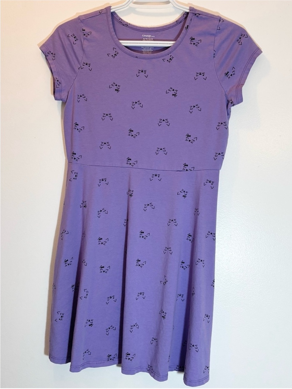3/10$ George Girls Lilac Purple Cat Face Skater Dress Size XL 14-16 Summer - Picture 2 of 5